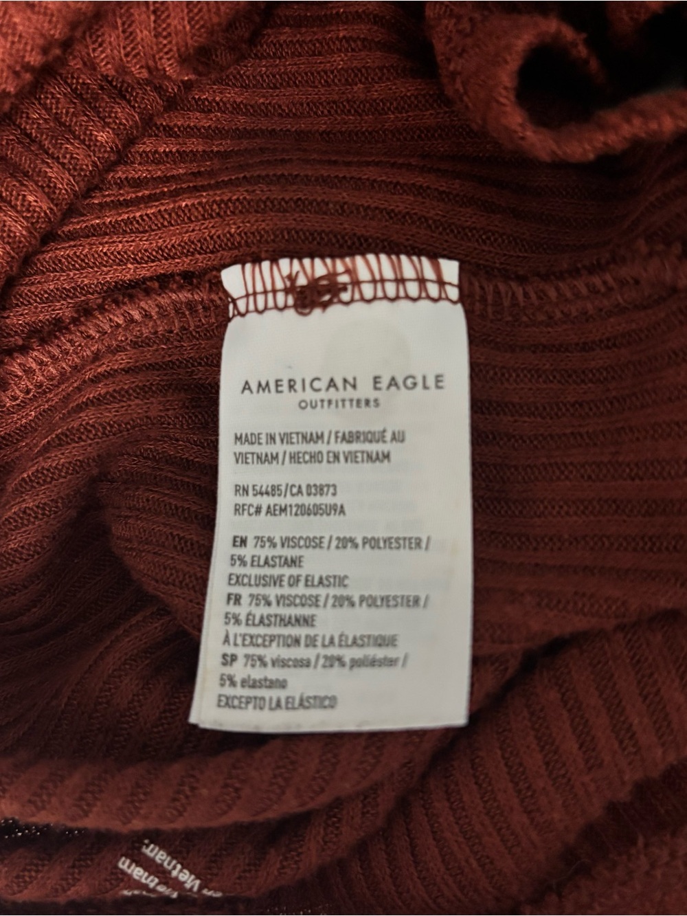 American Eagle Button-Front Ribbed Tube Top Deep Rust Size Small - Picture 4 of 4